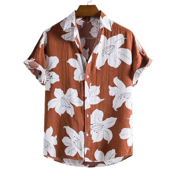 

Men Floral Print Button Up Shirt, Multicolor