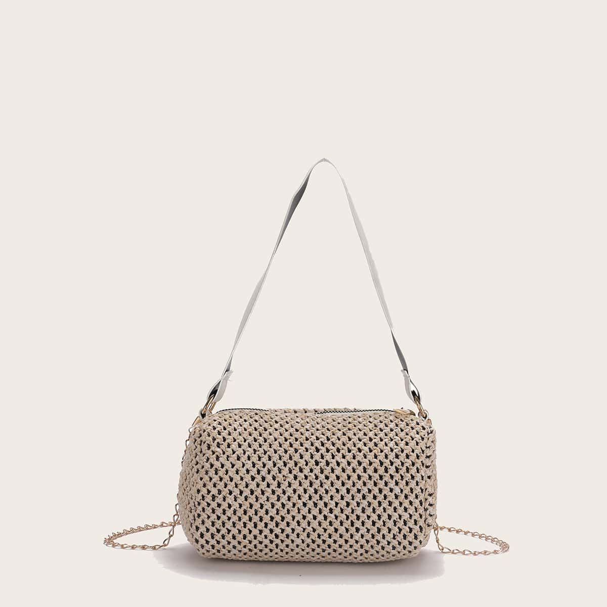 

Straw Chain Shoulder Bag, Beige