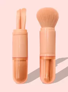 Set de brochas de maquillaje para viaje, set de 4 en 1 de brochas de maquillaje mini retráctiles rosas, set profesional de brochas de maquillaje para base, mezcla, polvos y sombras de ojos para mujeres y cosméticos faciales - Rosa - Ver 1