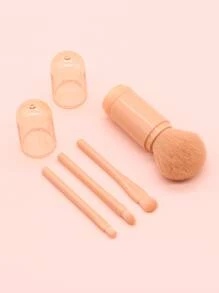 Set de brochas de maquillaje para viaje, set de 4 en 1 de brochas de maquillaje mini retráctiles rosas, set profesional de brochas de maquillaje para base, mezcla, polvos y sombras de ojos para mujeres y cosméticos faciales - Rosa - Ver 2