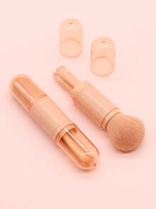 Set de brochas de maquillaje para viaje, set de 4 en 1 de brochas de maquillaje mini retráctiles rosas, set profesional de brochas de maquillaje para base, mezcla, polvos y sombras de ojos para mujeres y cosméticos faciales - Rosa - Ver 6