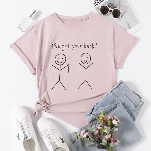 

Plus Cartoon And Slogan Graphic Tee, Dusty pink