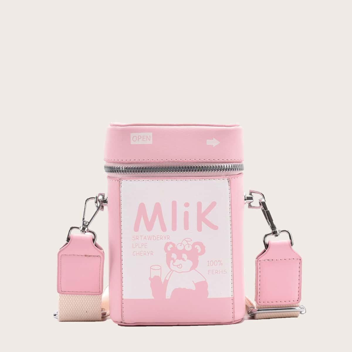 

Cartoon & Letter Graphic Crossbody Bag, Baby pink