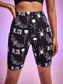 Nora Ink 花卉和動物圖案機車短褲