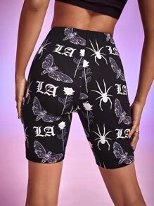 Nora Ink 花卉和動物圖案機車短褲