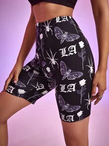 Nora Ink 花卉和動物圖案機車短褲