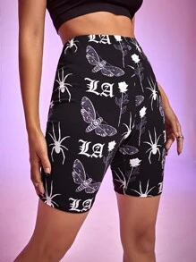 Nora Ink 花卉和動物圖案機車短褲