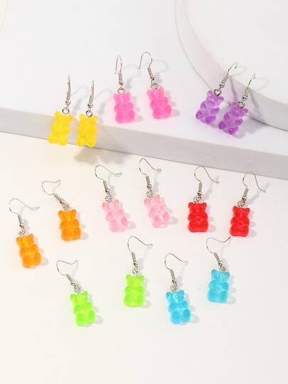 8 Pasang/Set Anting Kait Telinga Beruang Gummy Transparan Warna-warni untuk Anak Perempuan, Anting Liontin Beruang Resin Warna Permen yang Kreatif dan Menyenangkan