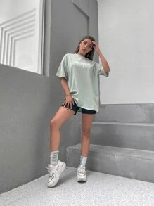 SHEIN Unity Áo thun Thực vật Giải trí - Màu xanh Bạc hà - Xem 4