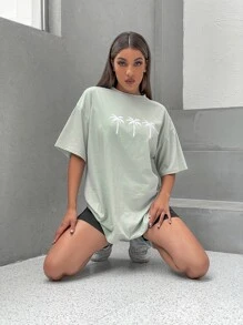 SHEIN Unity Áo thun Thực vật Giải trí - Màu xanh Bạc hà - Xem 6