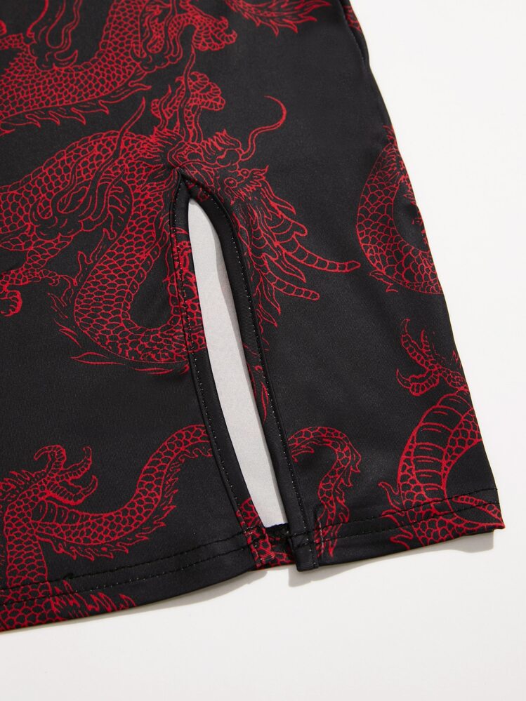 Chiquease 女式中国结镂空设计复古红色天鹅绒紧身连衣裙新年节日派对服装，节日派对服装，新年服装，连衣裙 - 彩色 - 查看 3