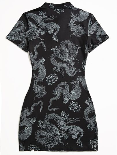 Qipao dress with dragon print