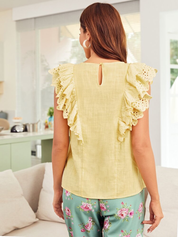 Mulvari 1pc Schiffy Ruffle Trim Top - Yellow - View 2