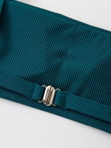 SHEIN Swim Summer Beach Rib High Cut Bikini Set - Dark Green - View 3