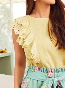 Mulvari 1 pieza top ribete fruncido schiffy - Amarillo - Ver 3