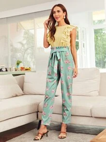 Mulvari 1 pieza top ribete fruncido schiffy - Amarillo - Ver 4