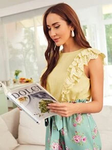 Mulvari 1 pieza top ribete fruncido schiffy - Amarillo - Ver 5