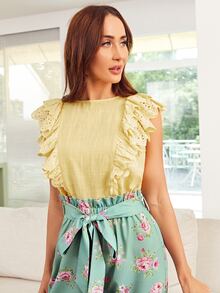 Mulvari 1 pieza top ribete fruncido schiffy - Amarillo - Ver 6