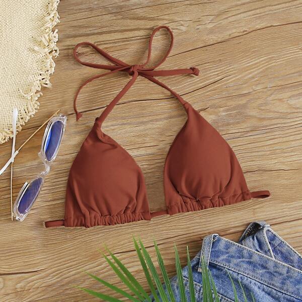 

Plus Halter Triangle Bikini Top, Rust brown
