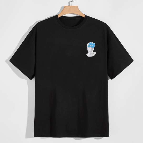 

Men Graphic Print Crew Neck Tee, Black