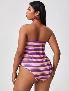 Plus Striped Tube Bodysuit - Multicolor - View 2