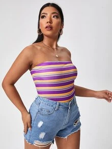 Plus Striped Tube Bodysuit - Multicolor - View 4