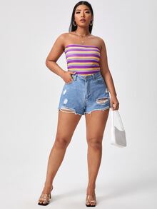 Plus Striped Tube Bodysuit - Multicolor - View 5