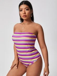 Plus Striped Tube Bodysuit - Multicolor - View 1