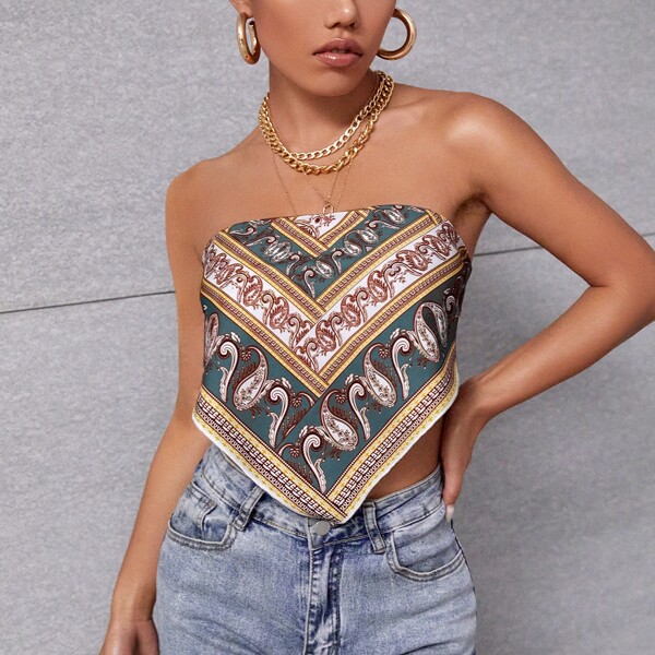 

Paisley Print Tie Back Tube Top, Multicolor