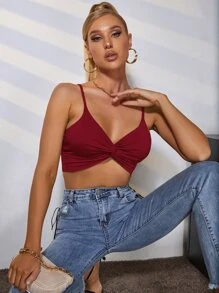 SHEIN Unity 扭結九分吊帶上衣 - 酒紅色 - 查看 5