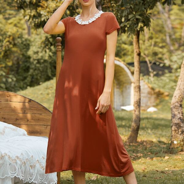 

Contrast Lace Night Dress, Rust brown