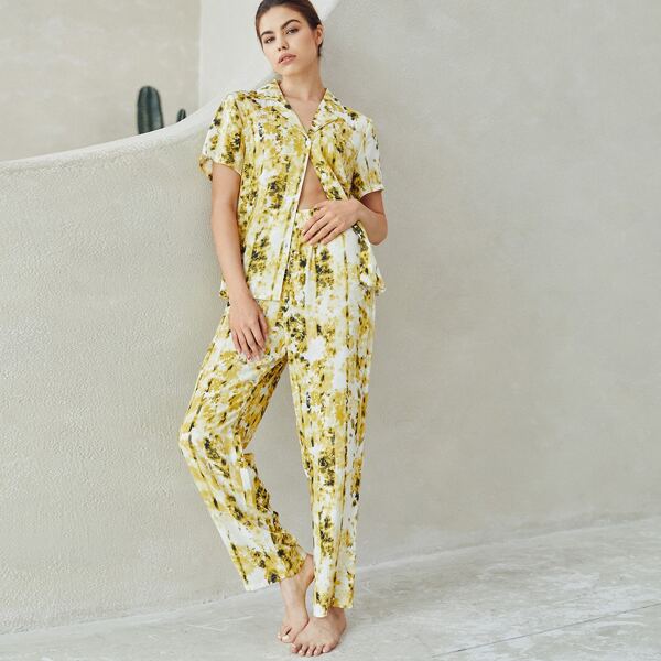 

Tie Dye Button Front Pajama Set, Multicolor