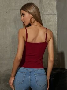 SHEIN SXY Solid Color Ribbed Knit Cami Top For Summer Beach Vacations - Burgundy - View 2