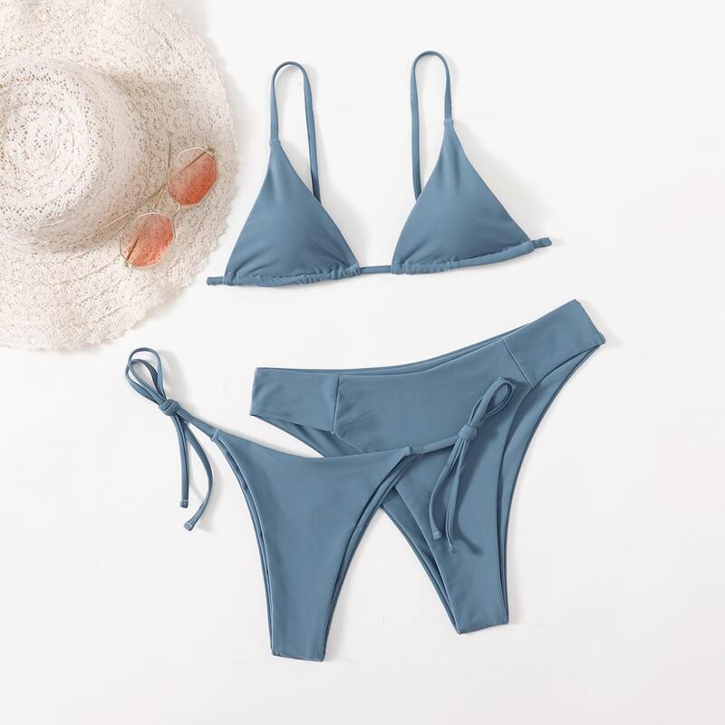 

3pack Triangle Tie Side Bikini Swimsuit, Dusty blue