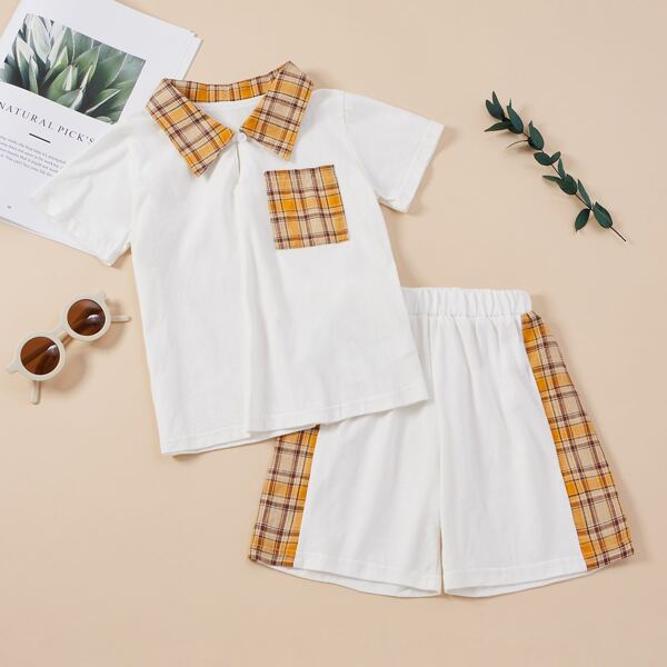 

Toddler Boys Plaid Panel Polo Shirt & Track Shorts, White