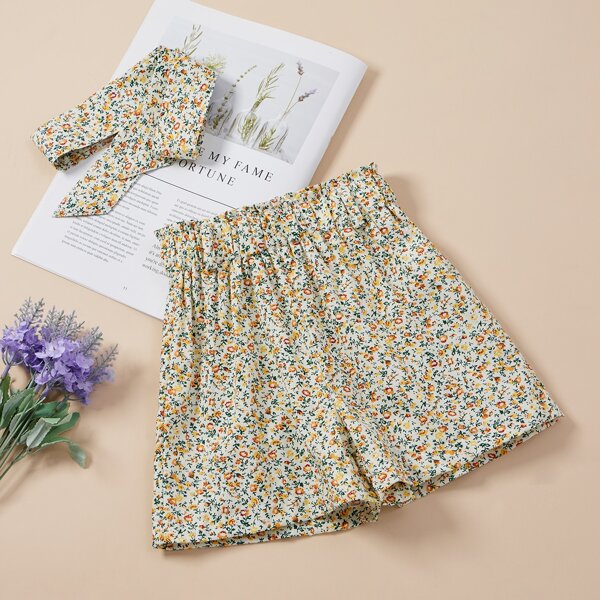 

Toddler Girls Ditsy Floral Print Belted Shorts, Multicolor