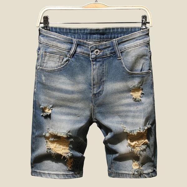 

Men Ripped Washed Denim Shorts, Medium wash