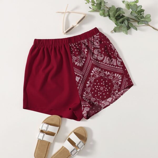 

Paisley Print Wide Leg Shorts, Burgundy