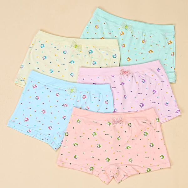 

Girls 5pcs Bow Front Cartoon And Letter Graphic Panties, Multicolor