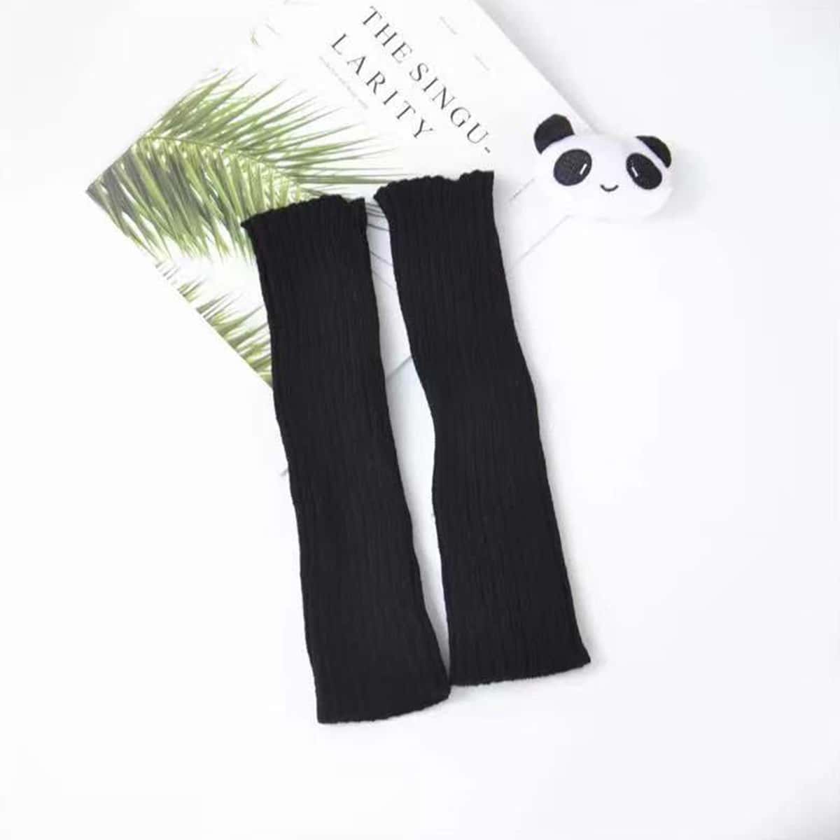 

1pair Knit Leg Warmers, Black