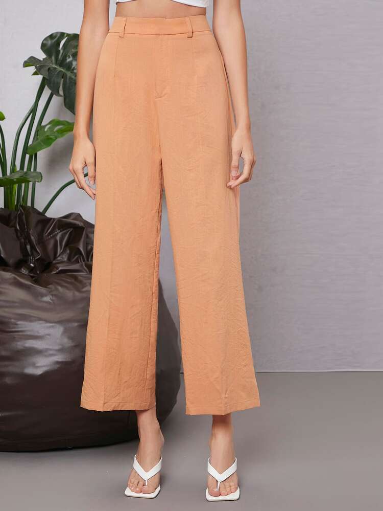 SHEIN Wide Leg Solid Pants - Coral Orange - View 3