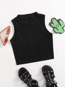 Top tank de canalé unicolor - Negro - Ver 1