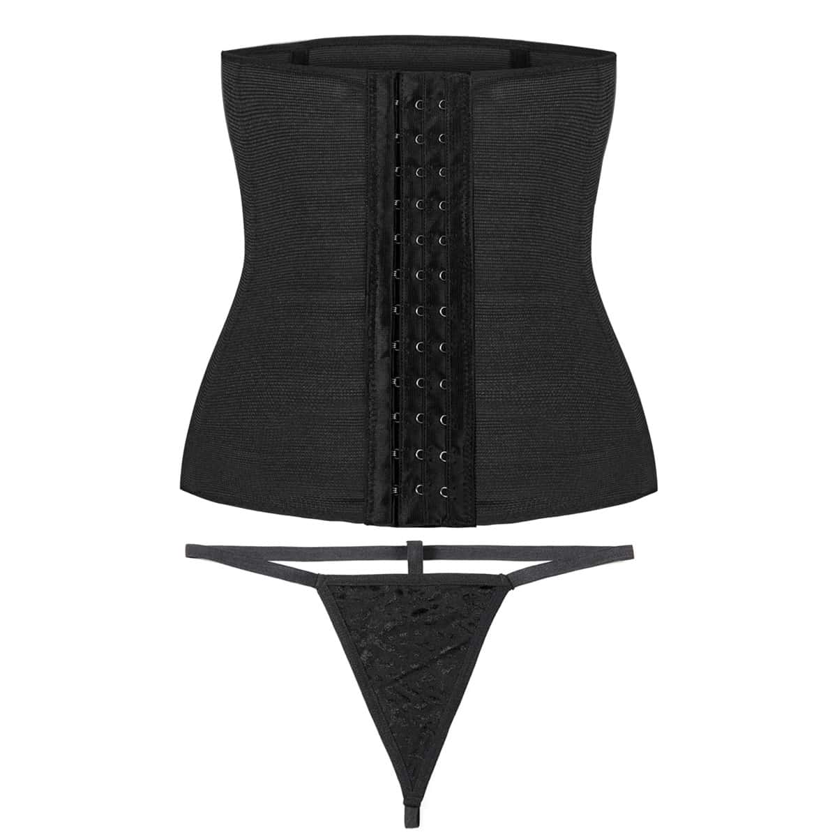 

Steel Boned Corset With Thong, Black