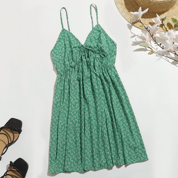 

Plus Ditsy Floral & Polka Dot Print Cami Dress, Green
