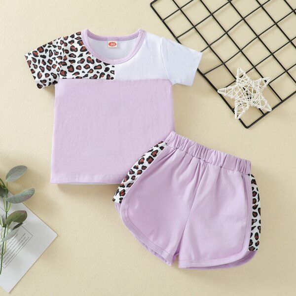 

Baby Unisex Contrast Leopard Panel Tee & Shorts, Multicolor