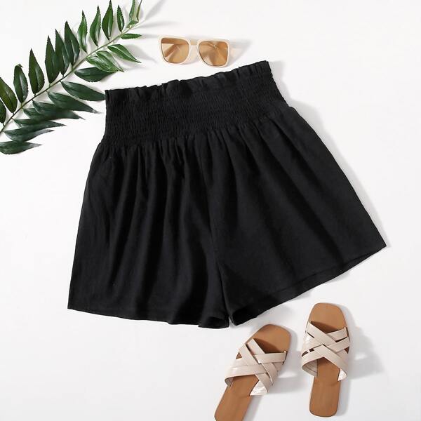 

Plus Shirred Paperbag Waist Shorts, Black