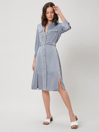 MOTF PREMIUM UTILITY BELTED SHIRT DRESS