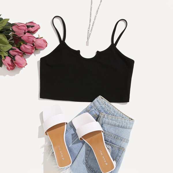 

Solid Ribbed Crop Cami Top, Black