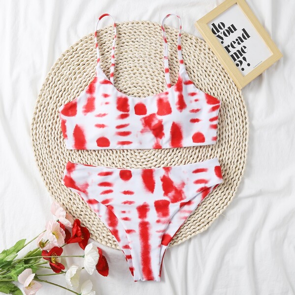 

Tie Dye Bikini Swimsuit, Red and white