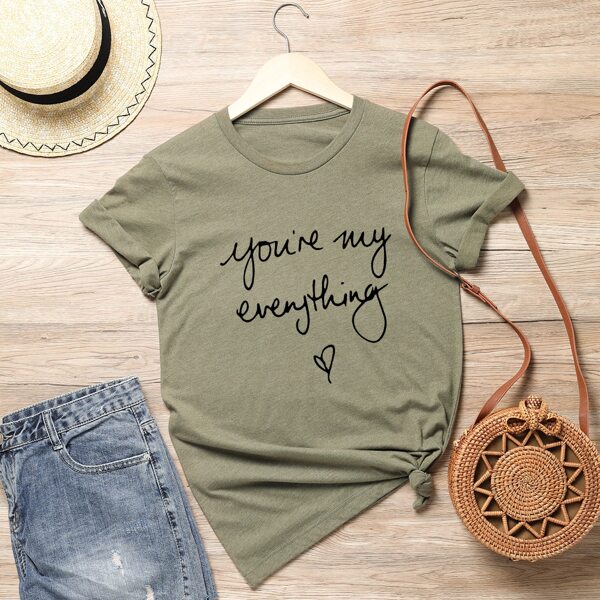 

Plus Slogan And Heart Print Tee, Olive green